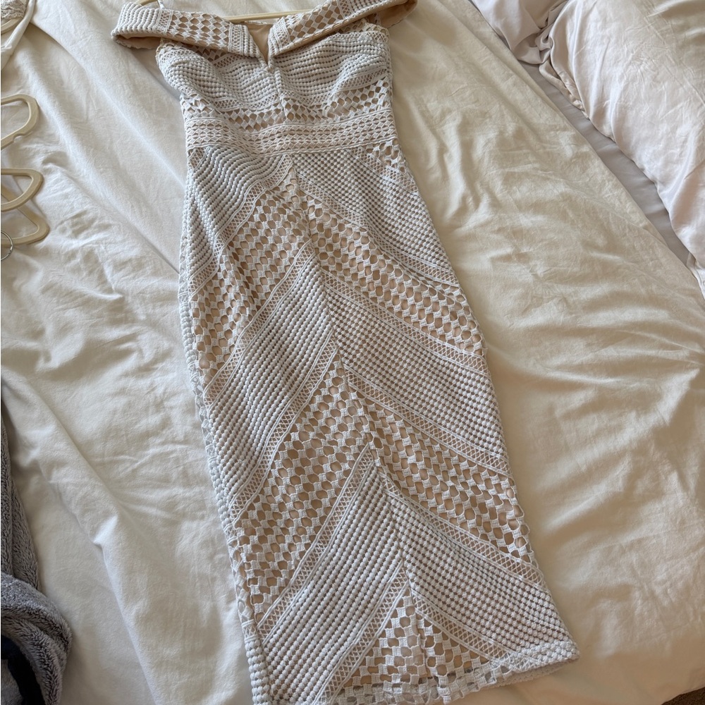 Off the shoulder Crochet Midi Skirt - Women's Neutral Knit Skirt